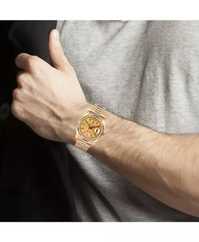 Pre-owned Rolex - Men’s 36 Millimeter 18k Presidential Day/Date with Champagne Dial and 18k Fluted Bezel Watch